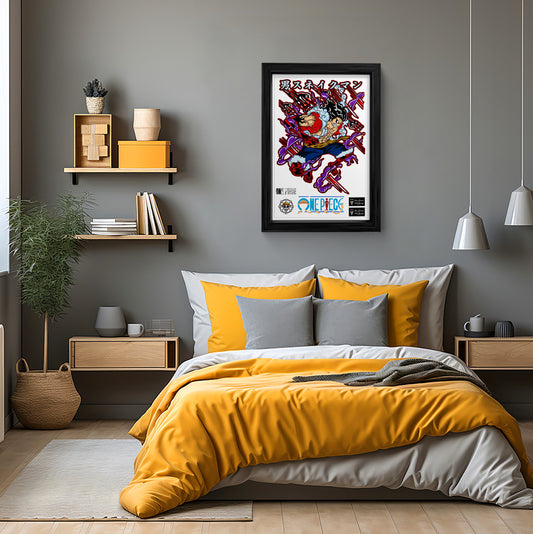 One Piece Luffy Gear 4 Red Hair Framed Wall Art Print