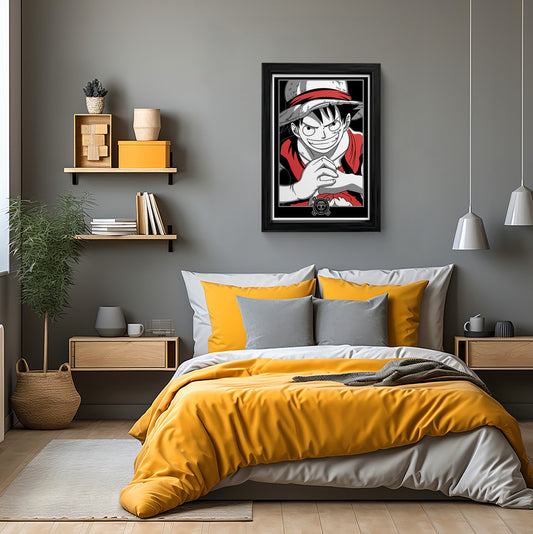 Monkey D. Luffy - One Piece Black and White Framed Art Print