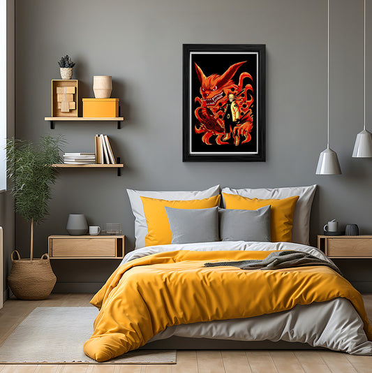 Naruto Kurama Framed Art Print - Fiery Bond