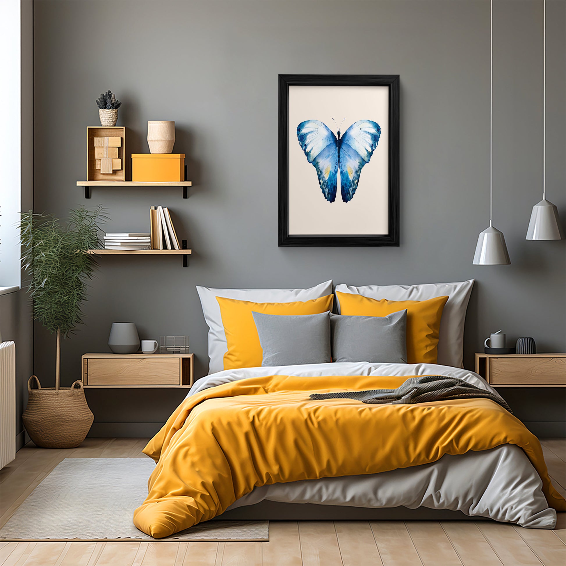 Hand-Painted Blue Butterfly Canvas Wall Art