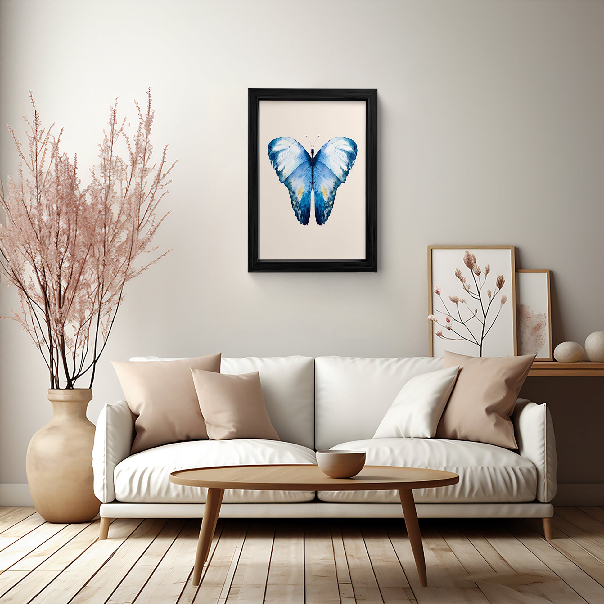 Hand-Painted Blue Butterfly Canvas Wall Art