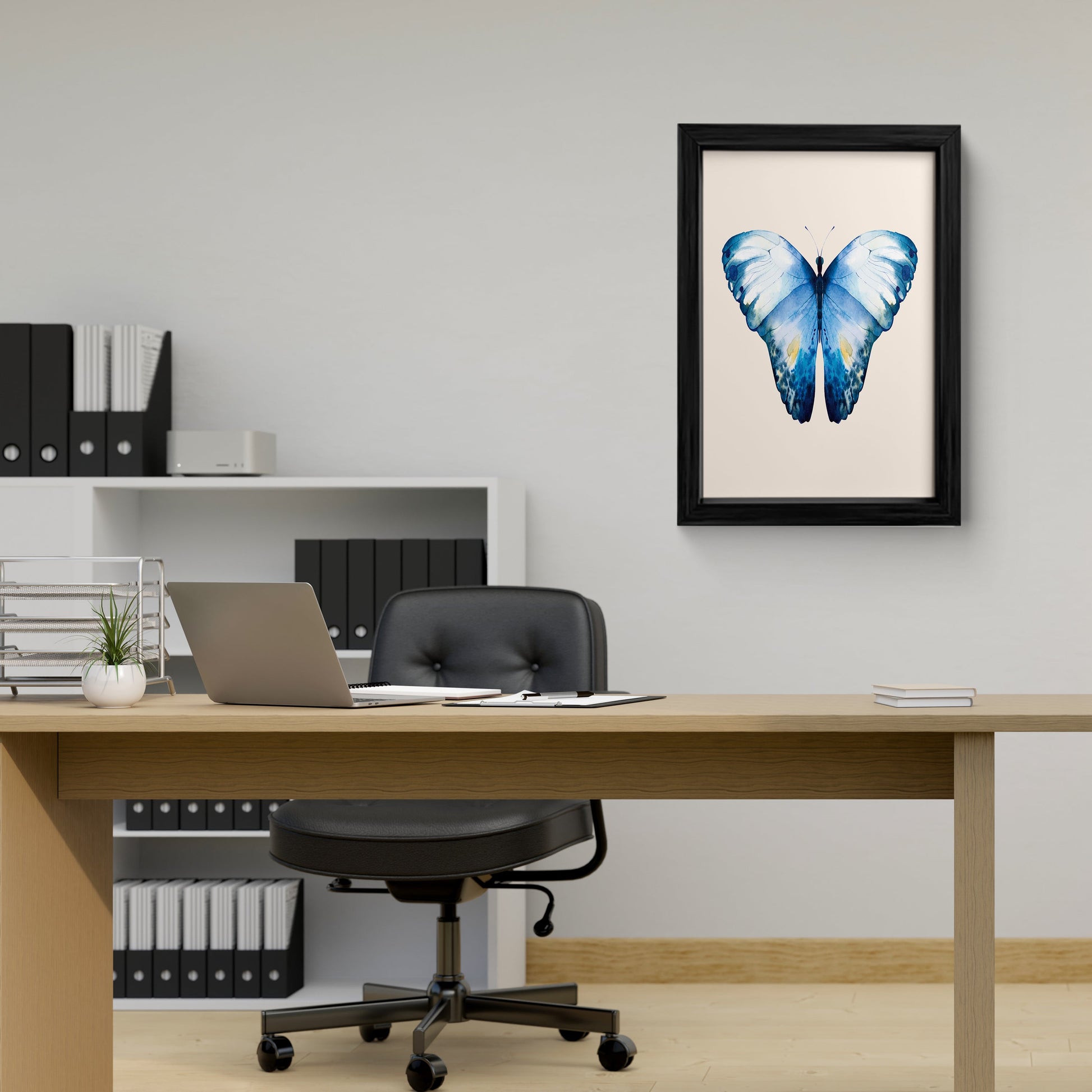 Hand-Painted Blue Butterfly Canvas Wall Art