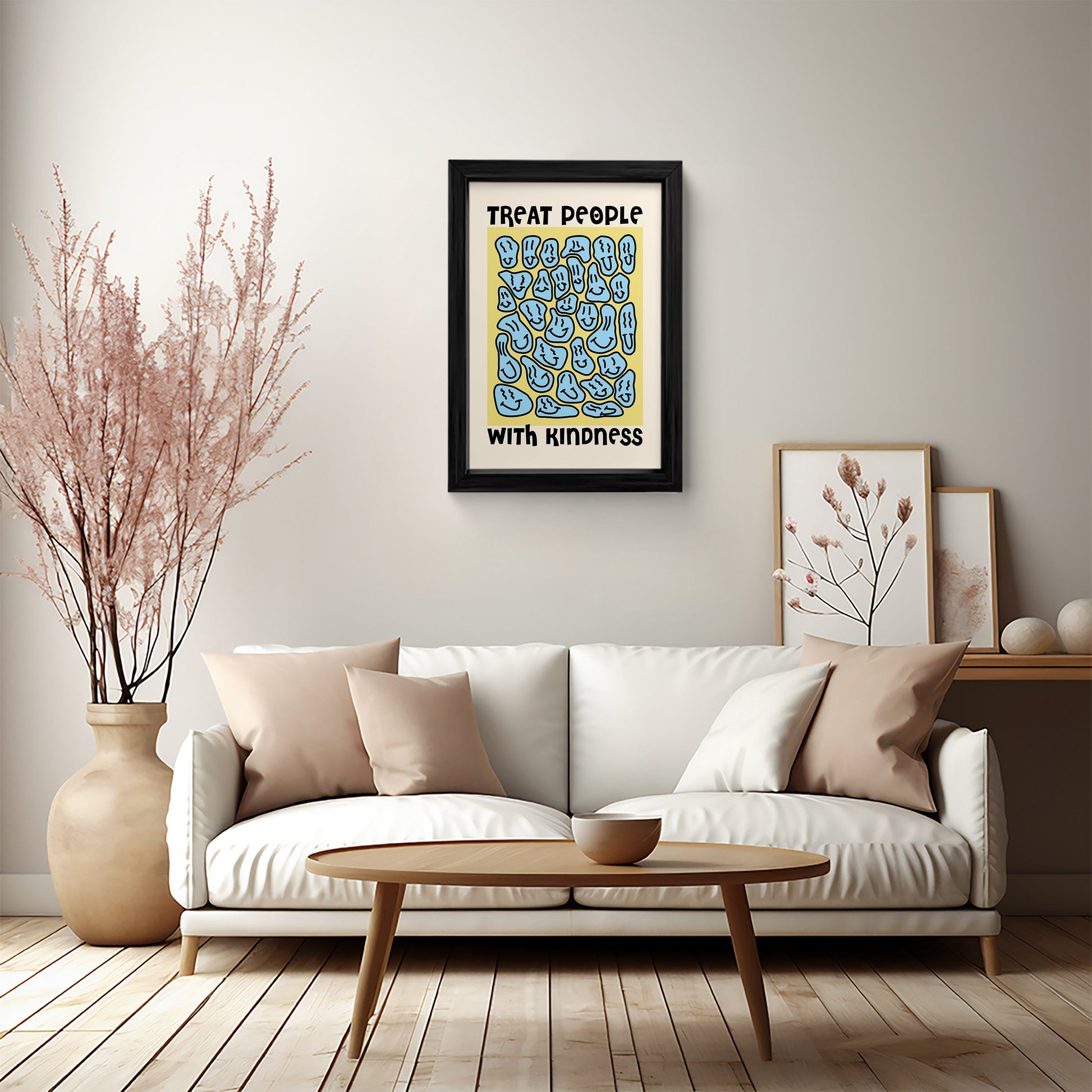 Framed "Treat People with Kindness" Poster with Psychedelic Design