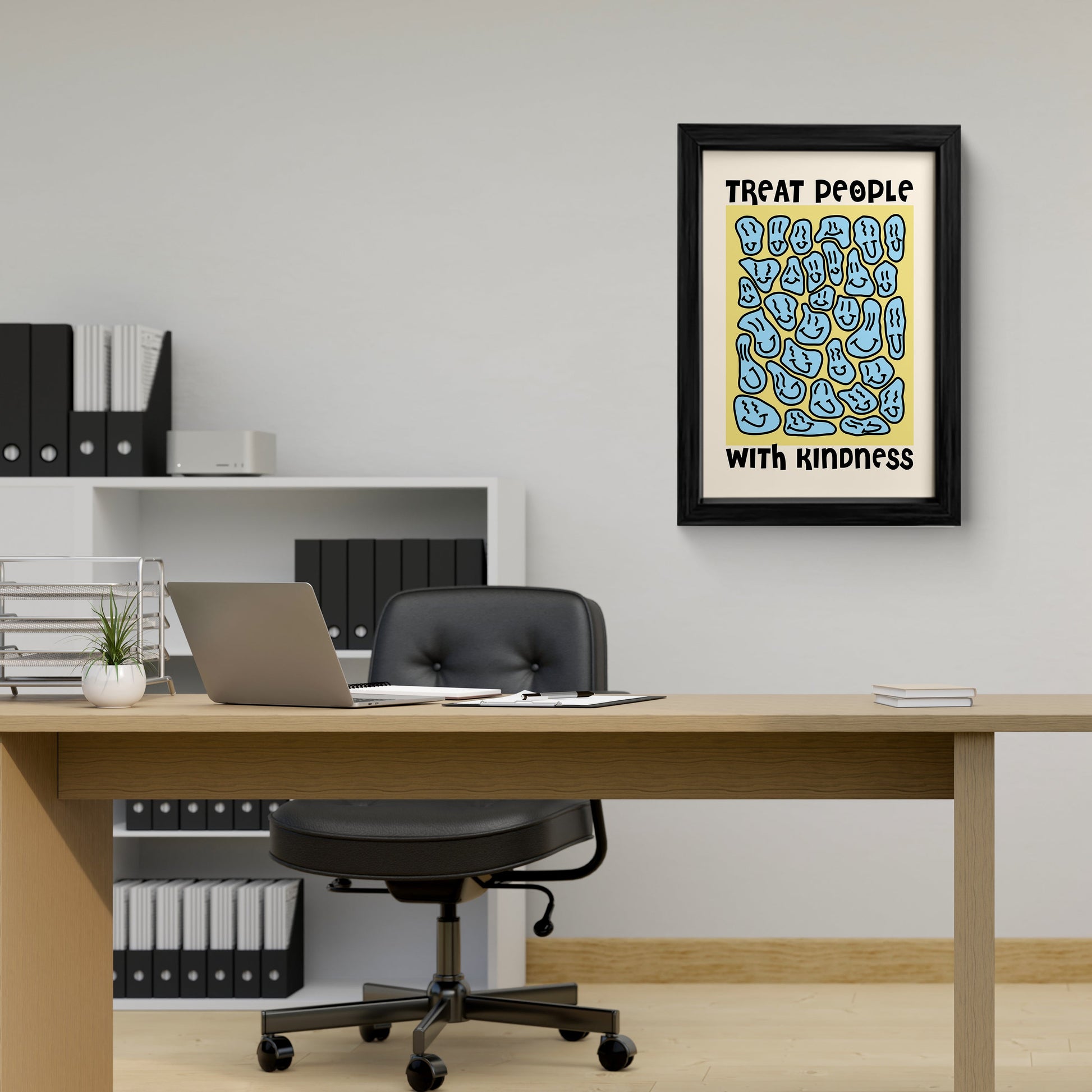 Framed "Treat People with Kindness" Poster with Psychedelic Design