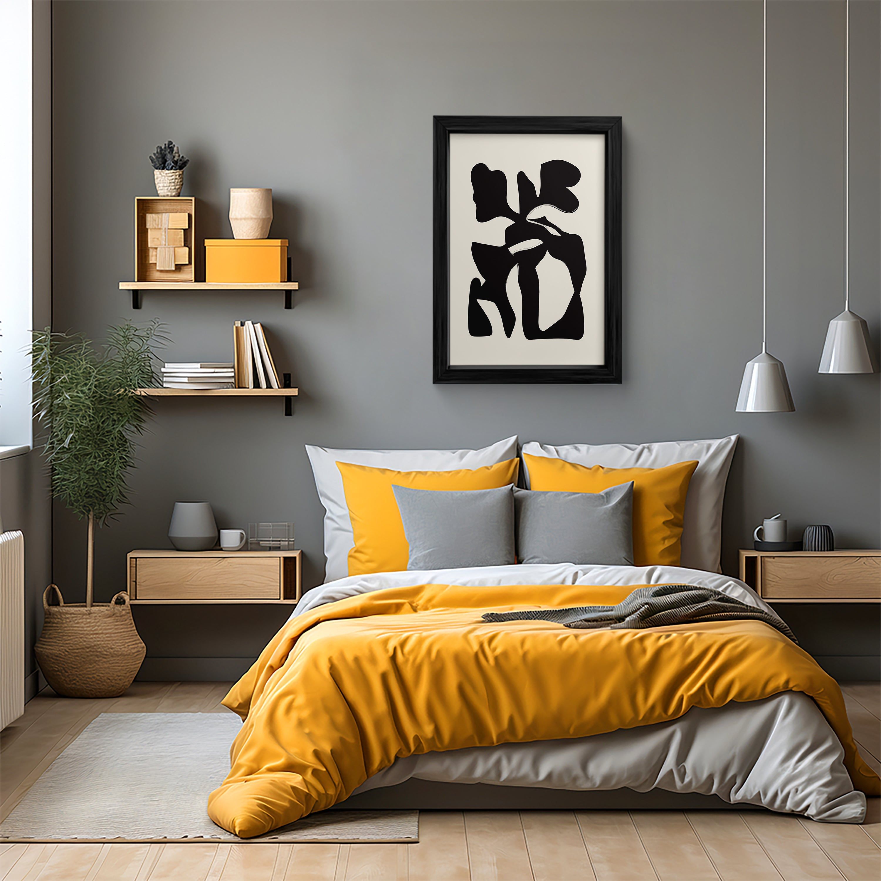 Abstract Black Forms on Cream Canvas Wall Art