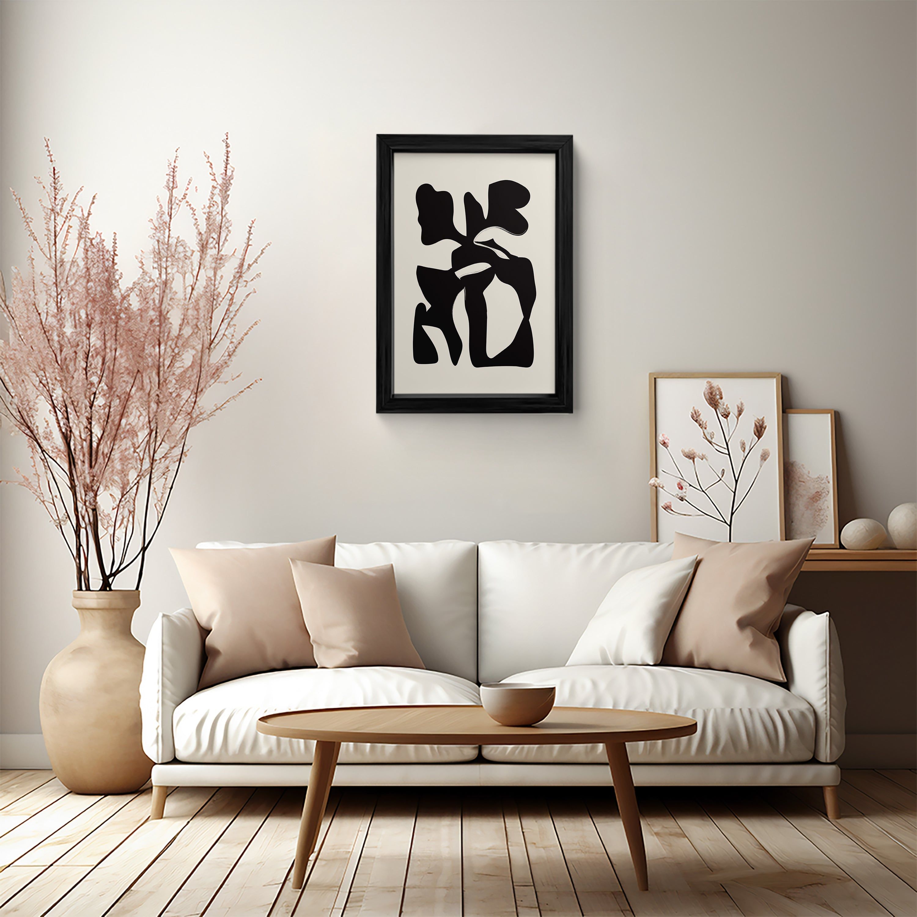 Abstract Black Forms on Cream Canvas Wall Art