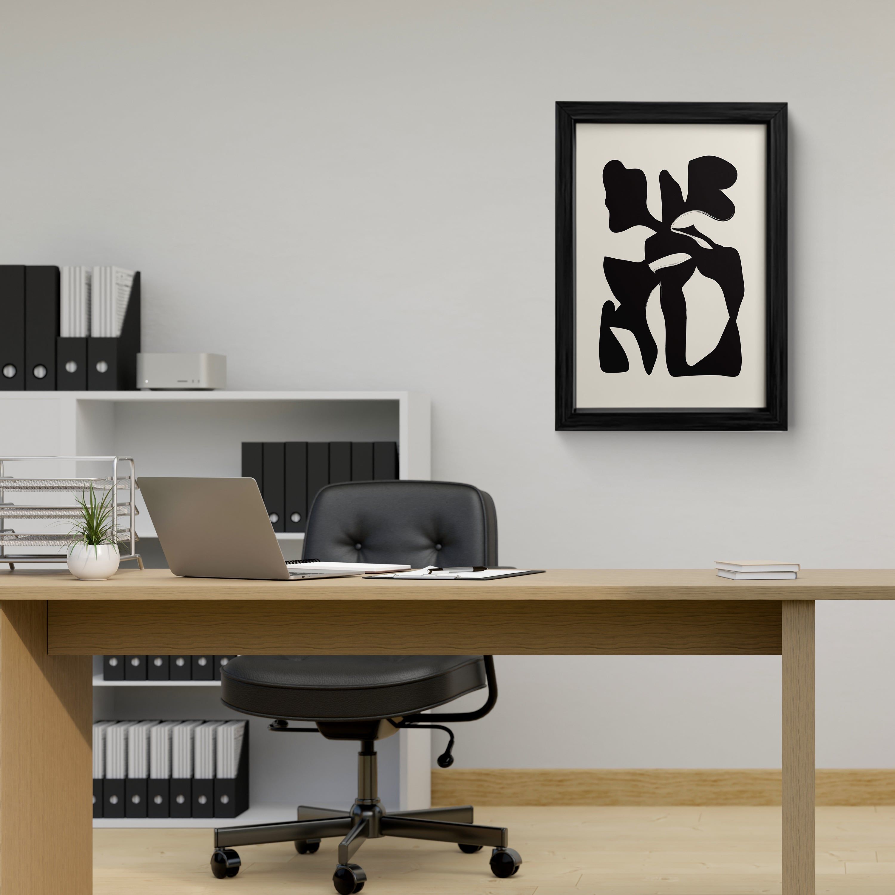 Abstract Black Forms on Cream Canvas Wall Art