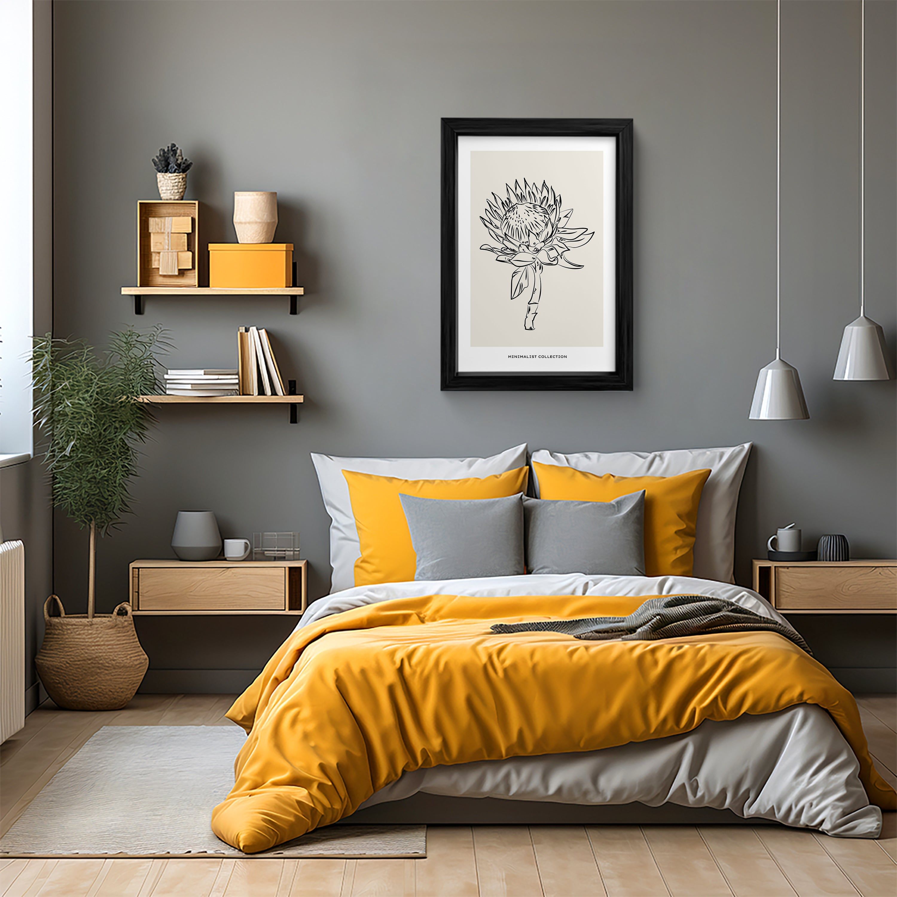 Protea Flower Line Framed Wall Art