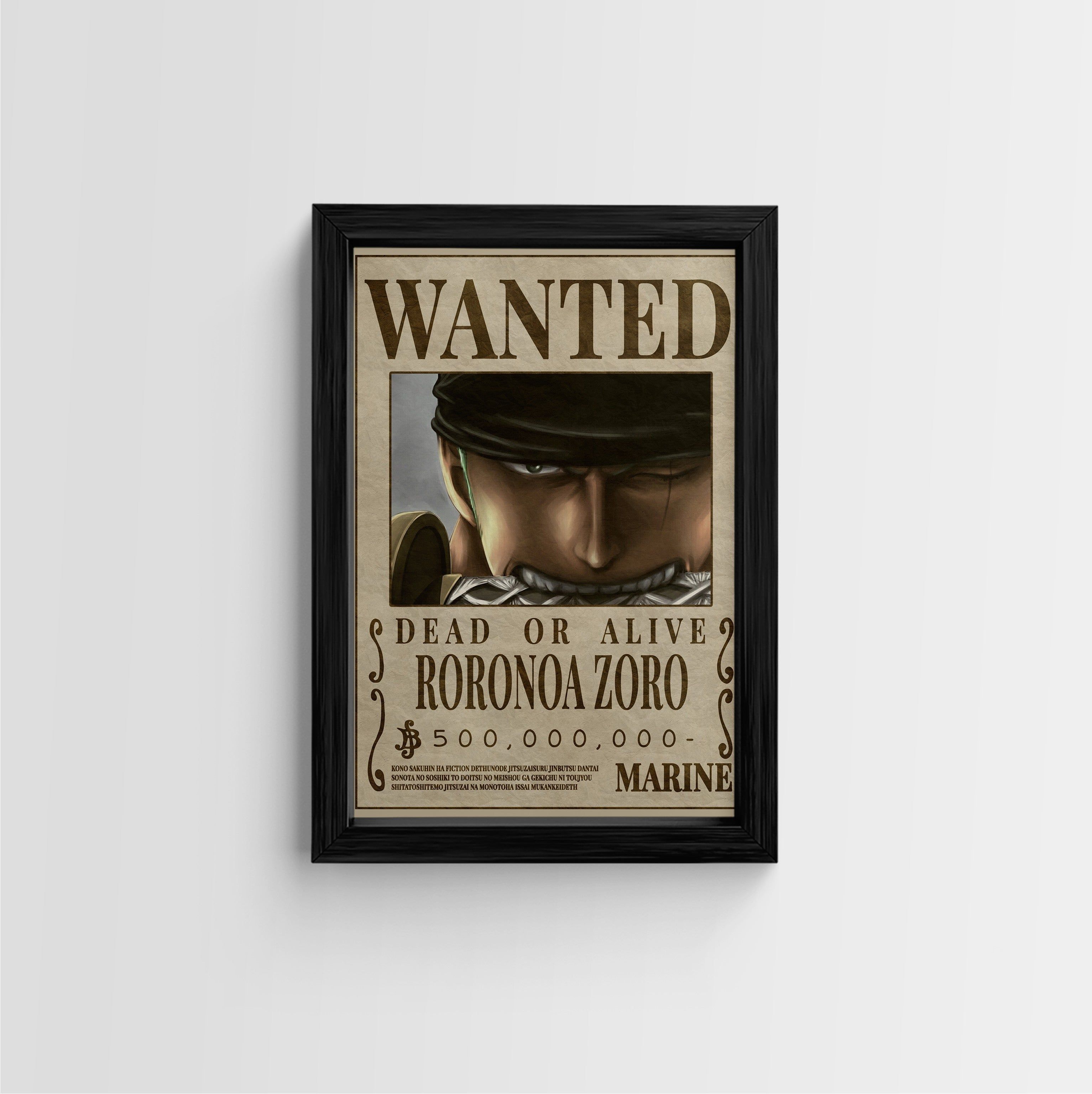 One Piece Roronoa Zoro Wanted Poster Framed Wall Art